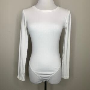 Zara White Ribbed Longsleeve Bodysuit Sz Medium